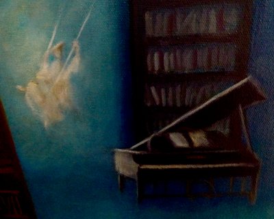 Detalje af Enchanted Library, 2024 (olie på lærred) af Lee Campbell