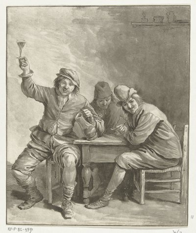 Tre mænd ryger og drikker ved bordet af Leendert Brasser (signed by artist)