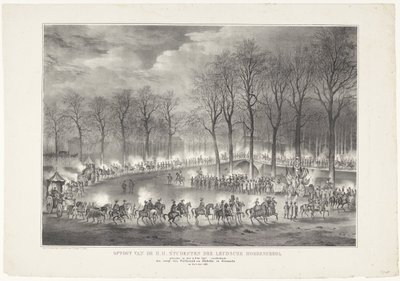 Parade af H.H. Elever af Leydsche Hoogeschool afholdt den 9. februar 1835, skildrende indgangen af ​​Ferdinand og Jsabella i Grenada den 6. jan. 1492 (titel på objekt) af Leendert Springer (I)