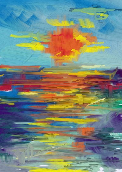 Abstrakt solnedgangskøretøj af Lembayung senja studio [Vintage Poster]