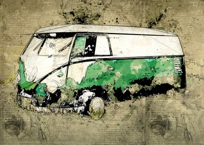 Den kunstneriske grønne bus af Lembayung senja studio [Vintage Poster]