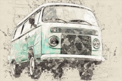 Ikonisk retro-blågrøn varevogn af Lembayung senja studio [Vintage Poster]