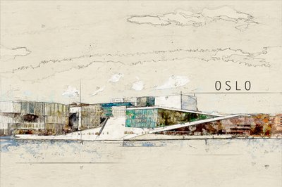 Skitse af Oslo Opera af Lembayung senja studio [Vintage Poster]