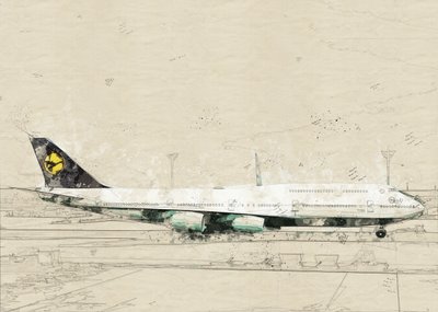 Vintage-tegning af et fly af Lembayung senja studio [Vintage Poster]