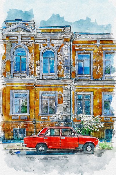 Bygning af Vintage Car City af Lembayung senja studio [Vintage Poster]