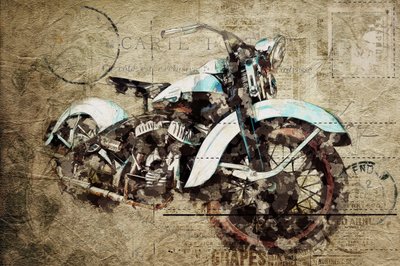 Vintage motorcykel-grunge af Lembayung senja studio [Vintage Poster]