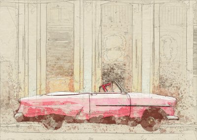 Vintage lyserød cabriolet-skitse af Lembayung senja studio [Vintage Poster]