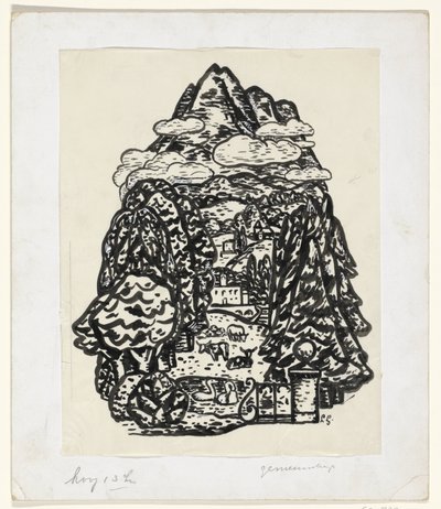 Bjerglandskab med træer og kvæg af Leo Gestel (signed by artist)