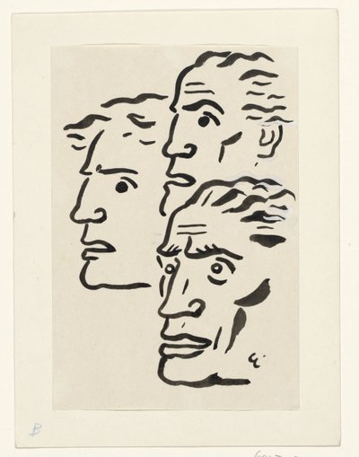 Tre mænds ansigter af Leo Gestel (signed by artist)