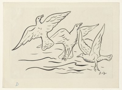 Tre fugle på himlen over havet af Leo Gestel (signed by artist)