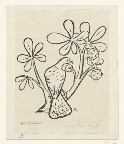 Due på en gren af ​​et kastanjetræ af Leo Gestel (signed by artist)