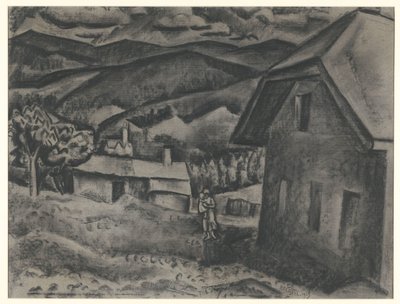 Landskab med kvinde med barn foran et hus af Leo Gestel (signed by artist)