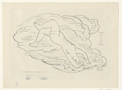 Nøgen kvinde i skyerne af Leo Gestel (signed by artist)