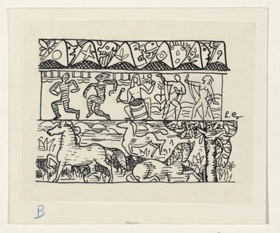 Heste, dansende mennesker og masker af Leo Gestel (signed by artist)