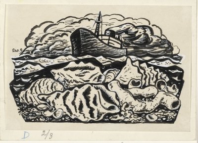 Dampskib til søs med skaller på stranden af Leo Gestel (signed by artist)