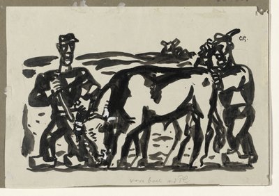 To landmænd med en ko af Leo Gestel (signed by artist)