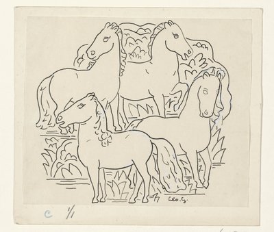 Fire heste af Leo Gestel (signed by artist)