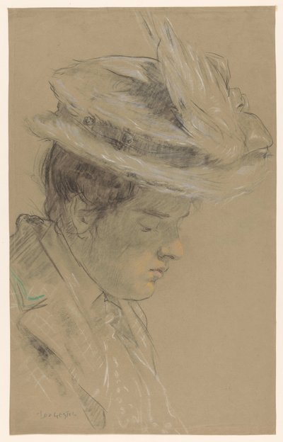 Kvinde med hat, kigger ned af Leo Gestel (signed by artist)