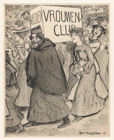 Kvinder i en kvindeklubparade af Leo Gestel (signed by artist)