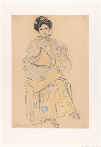 Siddende kvinde i japansk tøj af Leo Gestel (signed by artist)