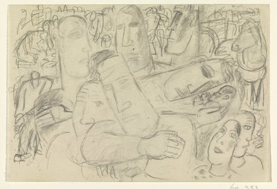 Mennesker, ansigter og en hest af Leo Gestel