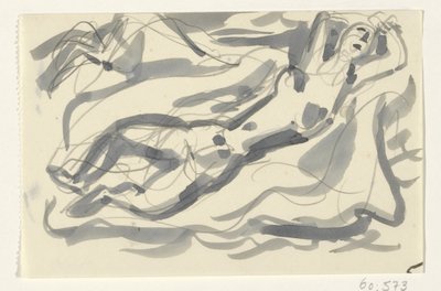Nøgen kvinde og hest i havet af Leo Gestel