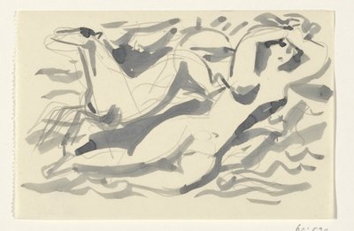 Nøgen kvinde og hest i havet af Leo Gestel