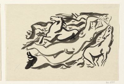 Nøgen kvinde og to heste i havet af Leo Gestel
