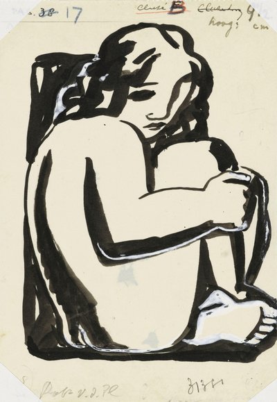 Nøgen siddende kvinde med bøjede knæ (skitse) af Leo Gestel