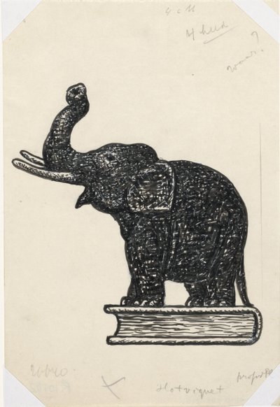 Elefant på bog (skitse) af Leo Gestel