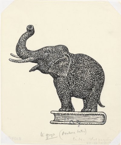 Elefant på bog (skitse) af Leo Gestel