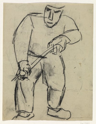 Stående mand med stok i hænderne af Leo Gestel