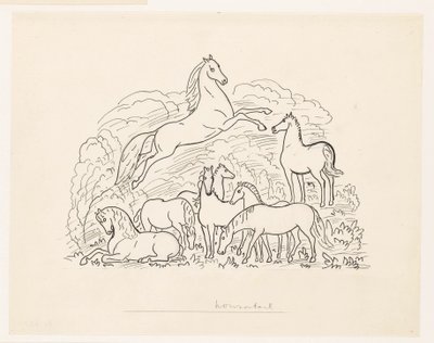Studieark med otte heste af Leo Gestel