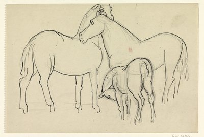 To heste og et føl af Leo Gestel