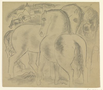 To heste i et landskab med køer af Leo Gestel