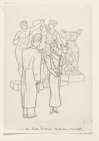 Kvinde og mand foran tre statuer af Leo Gestel