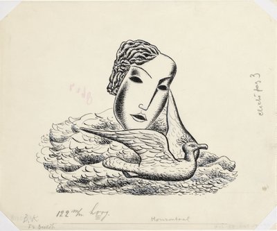 Kvindehoved med fugl (skitse) af Leo Gestel