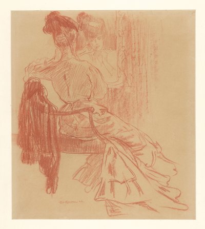 Siddende dame foran spejlet af Leo Gestel