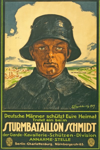 Sturmbataillon Schmidt; tyske mænd ryster jeres hjemland! Deltag i ... Pub. Berlin, 1917 af Leo Impekoven