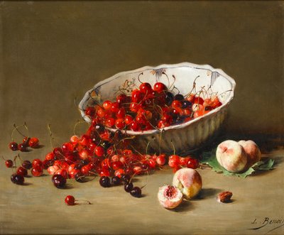 En skål med kirsebær, ca.1900 af Leon Alfred Benoit