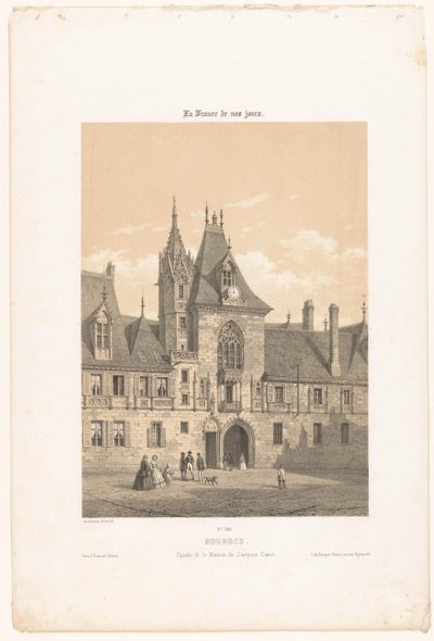 Udsigt over facaden på Palais Jacques-Coeur i Bourges Bourges. Facade de la maison de Jacques Coeur (titel på objekt) Contemporary France (serietitel) La France de nos jours (serietitel på objekt) af Leon Auguste Asselineau