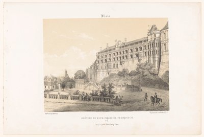 Udsigt over facaden af ​​kong Frans I af slottet Blois blois. Château de Blois, facade af François Ier. (titel på objekt) Contemporary France (serietitel) La France de nos jours (serietitel) af Leon Auguste Asselineau