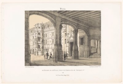 Udsigt over det indre af slottet Blois med det ottekantede trappetårn af kong Frans I blois. Intérieur du château, tour de l