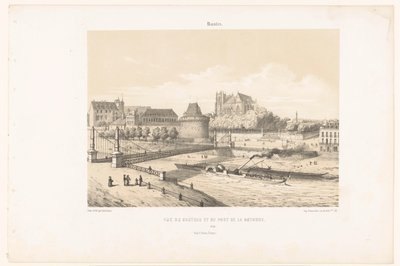 Udsigt over slottet og Pont de la Rotonde over Loire i Nantes Nantes. Vue du chateau et du pont de la Rotonde (titel på objekt) Contemporary France (serietitel) La France de nos jours (serietitel) af Leon Auguste Asselineau