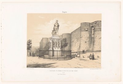 Udsigt over statuen af ​​René I af Anjou og slottet Angers Vrede. Château d