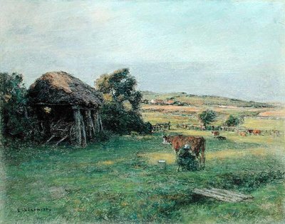 Landskab med en bondekvinde, der malker en ko, midten af 1880