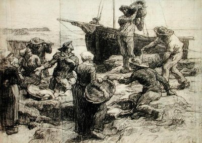 Sortering af fangsten (kul på papir) af Leon Augustin Lhermitte
