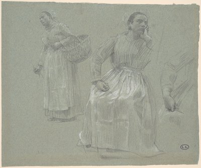 Studie af to kvinder, en siddende og en med en kurv af Leon Augustin Lhermitte