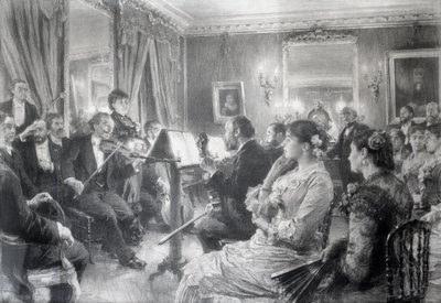 Kvartetten eller den musikalske aften i huset til Amaury Duval, 1881 (kul på papir) af Leon Augustin Lhermitte