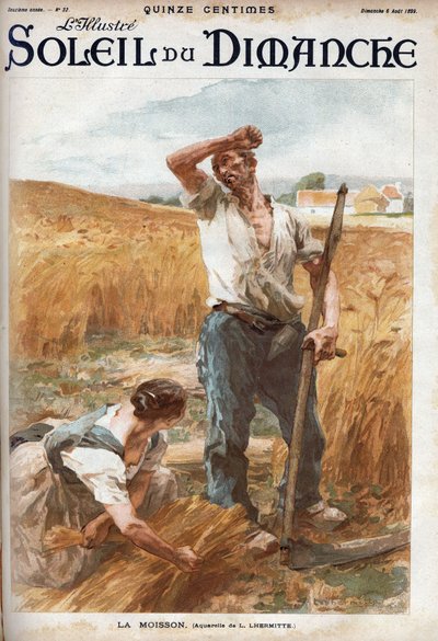 høsten. Bønder slår hveden på en mark. (baseret på L. Lhermittes akvarel) Indgravering i "" Le sun-du-dimanche"", 6. august af Leon Augustin Lhermitte